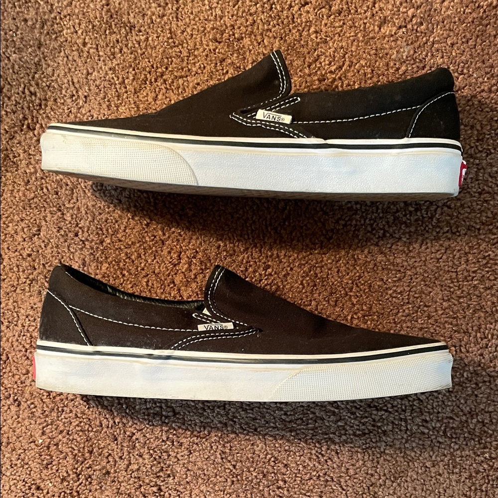 Vans Men's Black and White Slip-On Sneakers